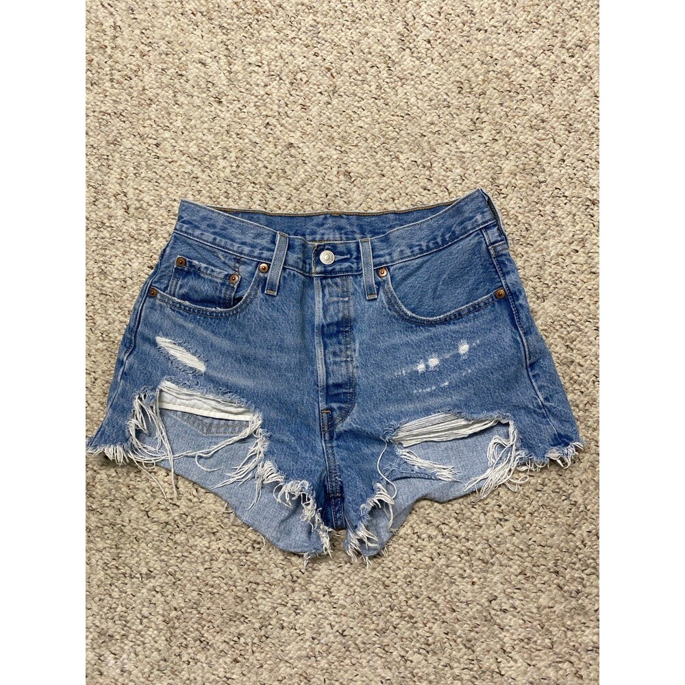 28 Levi's 501 High-Rise Button Fly Ripped Distressed Short Shorts